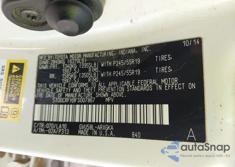 2015 Toyota Highlander Hybrid Limited Platinum V6 из США, поврежденный, VIN 5TDDCRFH9FS007867